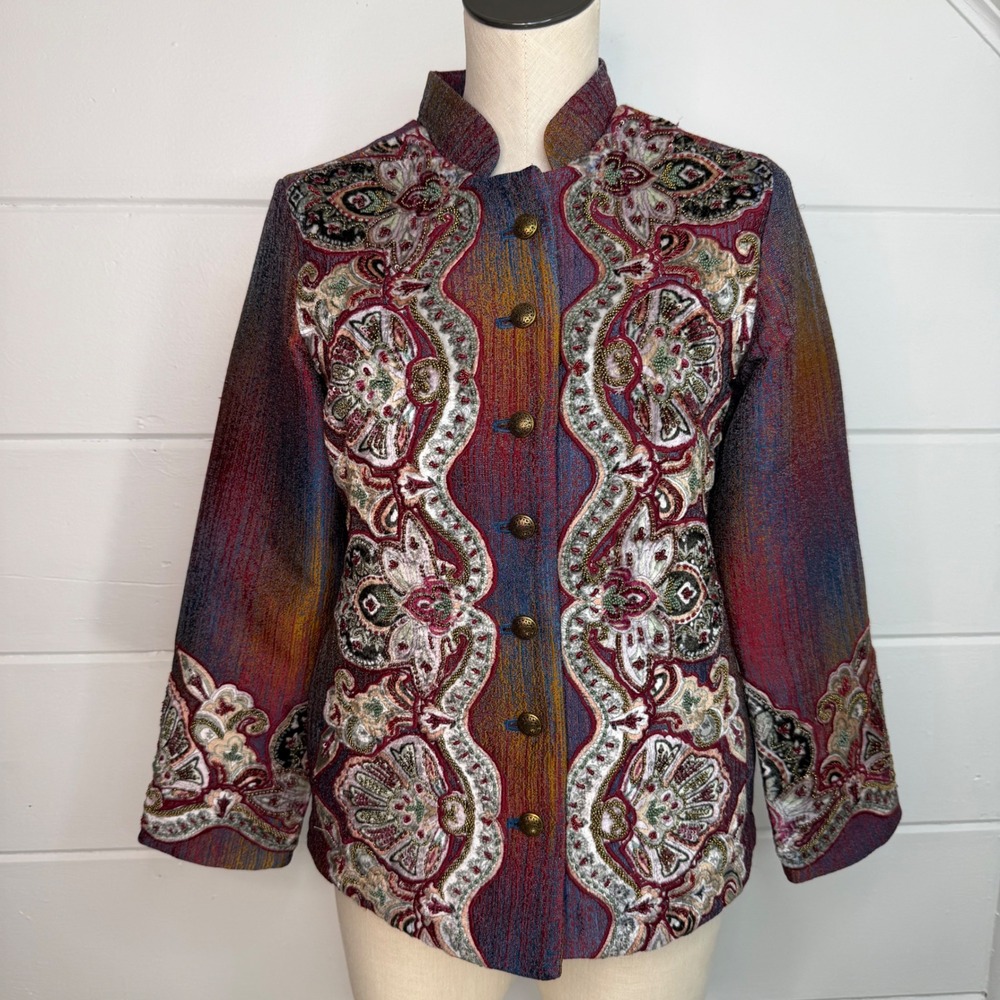 Soft Surroundings XS Maija Embellished Jacket Woven‎ Beaded Embroidered NEW